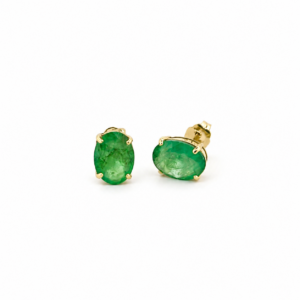 Aretes 14k Oro Amarillo con Esmeralda natural corte Oval