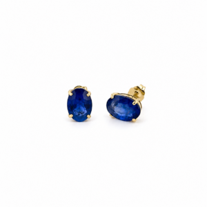 Aretes 14k Oro Amarillo con Zafiro natural corte Oval