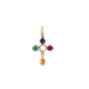 Cruz chica 14kt Oro Amarillo Moderna Piedras naturales