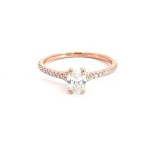 Anillo 14kt Oro Rosa Piedras Diamante de Laboratorio Oval 1.00ct