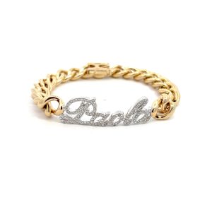 Pulsera Nombre Personalizada Oro 14kt Con Diamantes Naturales