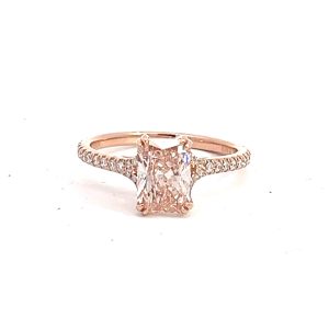 Anillo 14kt Oro Rosa Piedras Diamante de Laboratorio Rosa Radiante 2.00ct