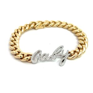 Pulsera Nombre Personalizada Oro 14kt Con Diamantes de Laboratorio