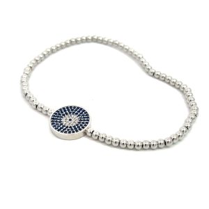 Pulsera Oro 18kt Bolitas Elastica Ojo Turco