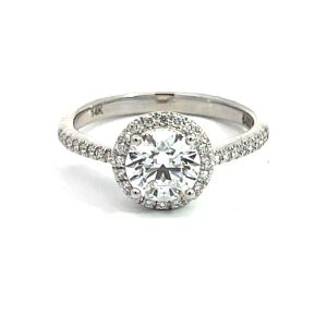 Anillo 14kt Oro Blanco Halo con Piedras Diamante de Laboratorio Redondo 1.00ct