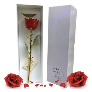 Rosa Roja Eterna Natural En Baño de Oro 24k Flor De Adorno Regalos