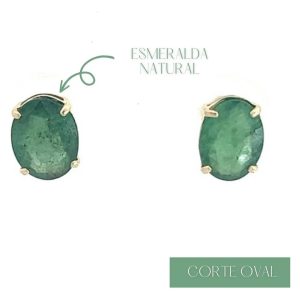 Aretes 14k Oro Amarillo con Esmeralda natural corte Oval