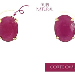 Aretes 14k Oro Amarillo con Rubi natural corte Oval