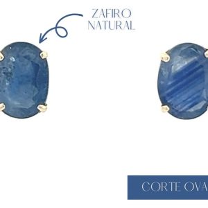 Aretes 14k Oro Amarillo con Zafiro natural corte Oval