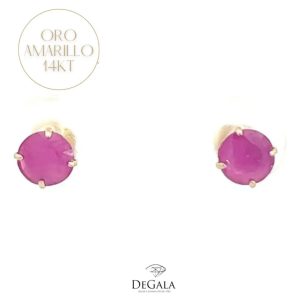 Aretes 14k Oro Amarillo con Rubi natural corte Redondo