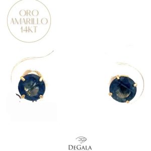 Aretes 14k Oro Amarillo con Zafiro natural corte Redondo