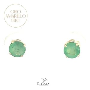 Aretes 14k Oro Amarillo con Esmeralda Natural corte Redondo