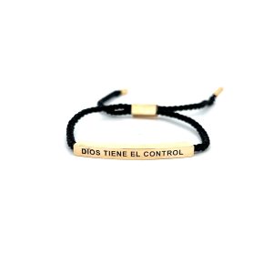 Pulsera Ajustable negra con placa en oro amarillo 10kt  personalizado