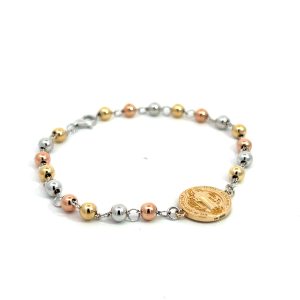 Pulsera Diseño Bolitas en oro florentino de 14kt con San Benito