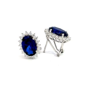 Aretes 14kt en Oro Blanco Lady de con Zafiro de Lab y Diamantes Naturales