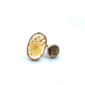 Anillo 10kt Oro Amarillo con Citrina y Topacio Humo