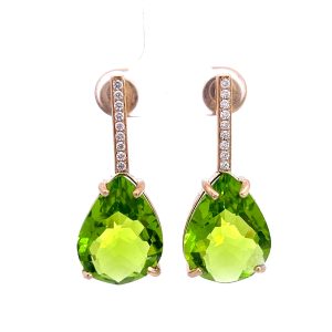 Aretes 14kt Oro Amarillo con Diamantes y Peridot