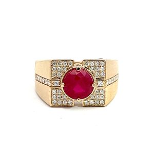 Anillo 14kt Oro Amarillo con Diamantes y Rubi