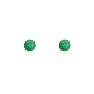 Aretes 14k Oro Amarillo con Esmeralda Natural corte Redondo