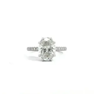 Anillo 14kt Oro Blanco Diamante de Laboratorio Corte Oval 3.00ct