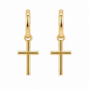 Aretes 14kt Oro Amarillo con Cruz lisa