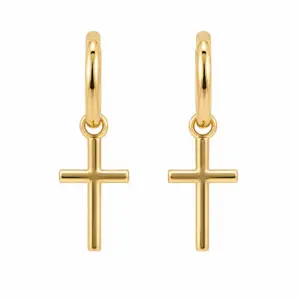 Aretes 14kt Oro Amarillo con Cruz lisa