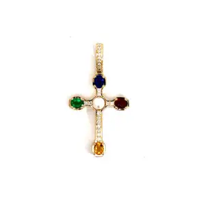 Cruz Grande 14kt Oro Amarillo Moderna Piedras naturales