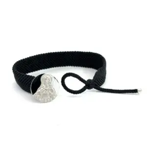 Pulsera Tejida 14kt Oro Blanco Medalla Sagrado Corazón