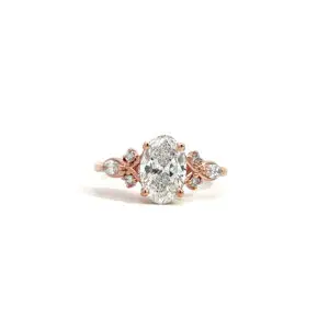 Anillo 10kt Oro Rosa Piedras con Diamante de Laboratorio Corte Oval 1.50ct