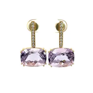 Aretes 10kt Oro Amarillo con Amatista Natural