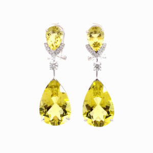 Aretes 14kt Oro Blanco Cuarzo Limon 32ct