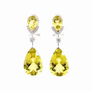 Aretes 14kt Oro Blanco Cuarzo Limon 32ct