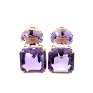 Aretes 10kt Oro Amarillo Amatista Natural