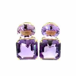 Aretes 10kt Oro Amarillo Amatista Natural